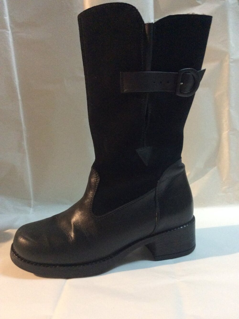 Pajar Leather Suede Shearling Buckle Mid Calf Winter Boots Black size 7